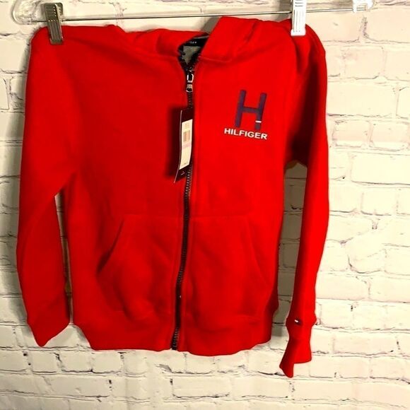 NWT Tommy Hilfiger Red Zip Up Hoodie - Size 6 - Picture 1 of 3